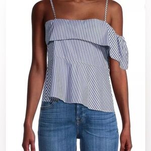 Harshman Maia Striped Sleeveless Ruffle Blouse